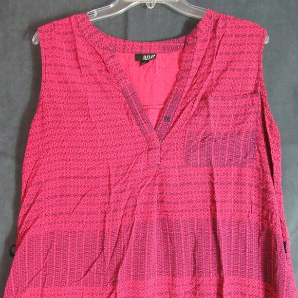 ANA Dress Womens Size XL Pink Sleeveless Geometric Boho Shift Lounge Beach Midi - Picture 3 of 9